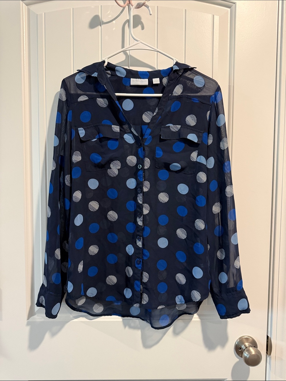 New York & Company Navy Polka Dot Button-Down Shirt